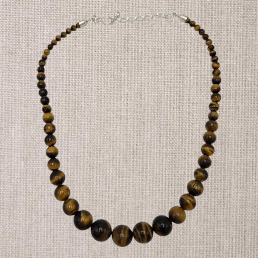 Vintage Jay King DTR 925 Tiger Eye Graduated Ball Sphere Bead Necklace Unisex